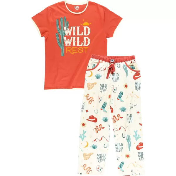 Lazy One Womens Pajama Set Short Sleeves with Cute Prints Relaxed FitWild Wild Rest Pajama Set