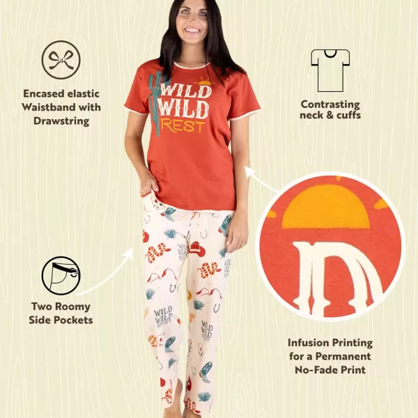 Lazy One Womens Pajama Set Short Sleeves with Cute Prints Relaxed FitWild Wild Rest Pajama Set