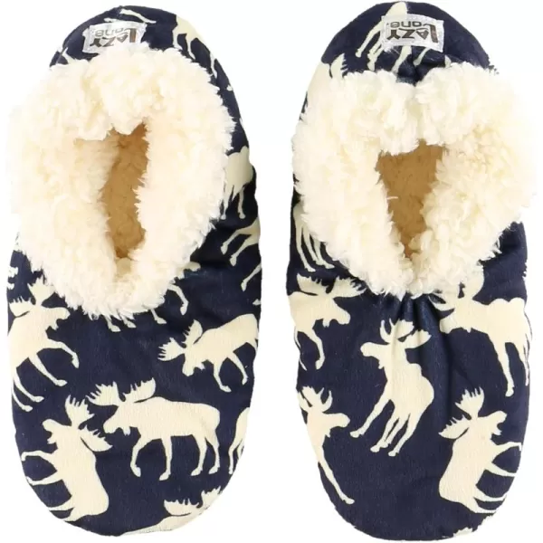 Lazy One Fuzzy Feet Slipper Socks for Women Cute FleeceLined House Slippers NonSkid Slipper SocksClassic Moose Blue Fuzzy Feet
