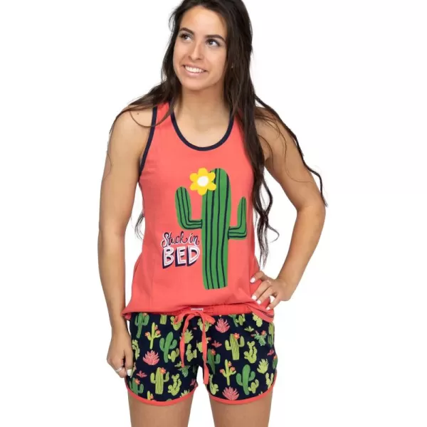Lazy One Matching Pajamas for Women Cute Pajama Shorts and Tank Top Set Summer PajamasStuck in Bed