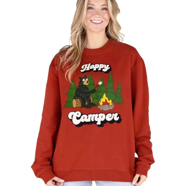 Lazy One Unisex Sweatshirt for Men and Women Novelty Crewneck Sweater Comfortable OuterwearHappy Camper