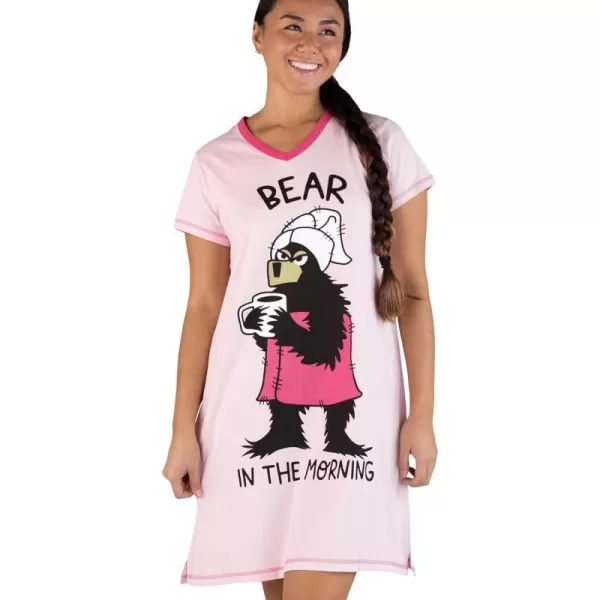 Lazy One Womens Nightgown Funny VNeck Sleep Shirt for Women Bear ampamp Moose Pajama ShirtsBear in the Morning Nightshirt