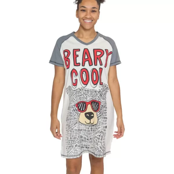 Lazy One Womens Nightgown Funny VNeck Sleep Shirt for Women Bear ampamp Moose Pajama ShirtsBeary Cool Nightshirt