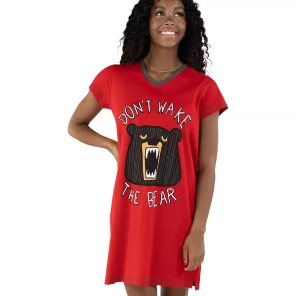 Lazy One Womens Nightgown Funny VNeck Sleep Shirt for Women Bear ampamp Moose Pajama ShirtsDont Wake the Bear Nightshirt