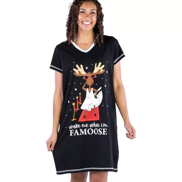 Lazy One Womens Nightgown Funny VNeck Sleep Shirt for Women Bear ampamp Moose Pajama ShirtsFamoose Nightshirt