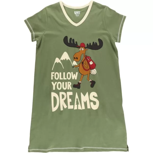 Lazy One Womens Nightgown Funny VNeck Sleep Shirt for Women Bear ampamp Moose Pajama ShirtsFollow Your Dreams Nightshirt