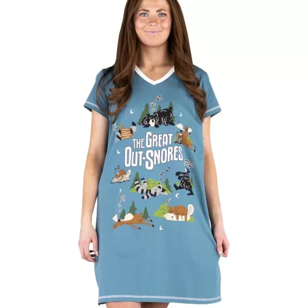 Lazy One Womens Nightgown Funny VNeck Sleep Shirt for Women Bear ampamp Moose Pajama ShirtsGreat Outsnores Nightshirt