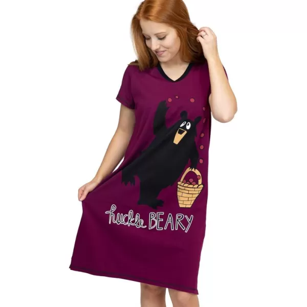 Lazy One Womens Nightgown Funny VNeck Sleep Shirt for Women Bear ampamp Moose Pajama ShirtsHuckleberry Nightshirt