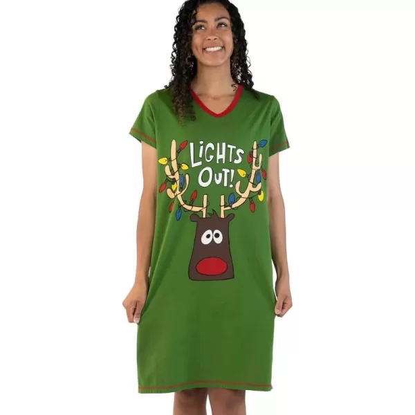 Lazy One Womens Nightgown Funny VNeck Sleep Shirt for Women Bear ampamp Moose Pajama ShirtsLights Out Nightshirt