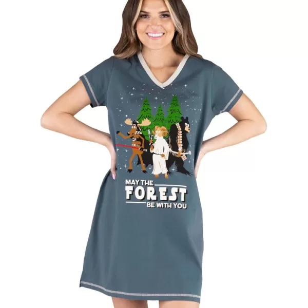 Lazy One Womens Nightgown Funny VNeck Sleep Shirt for Women Bear ampamp Moose Pajama ShirtsMay the Forest Be With You Nightshirt