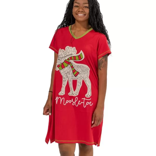 Lazy One Womens Nightgown Funny VNeck Sleep Shirt for Women Bear ampamp Moose Pajama ShirtsMoosletoe Nightshirt