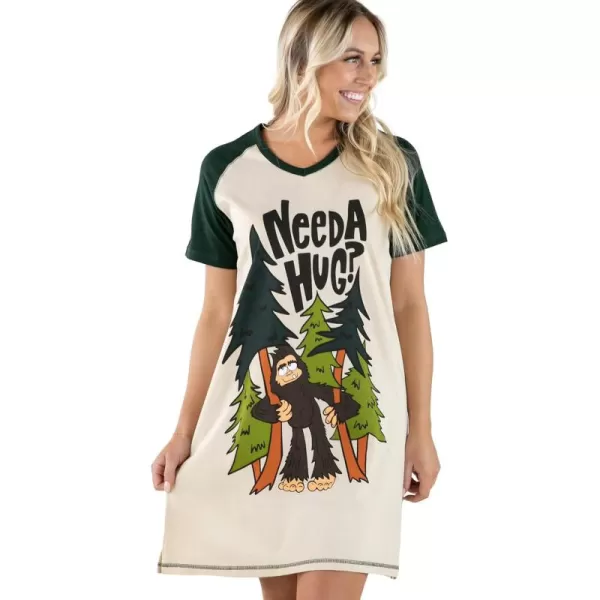 Lazy One Womens Nightgown Funny VNeck Sleep Shirt for Women Bear ampamp Moose Pajama ShirtsNeed a Hug Bigfoot Nightshirt