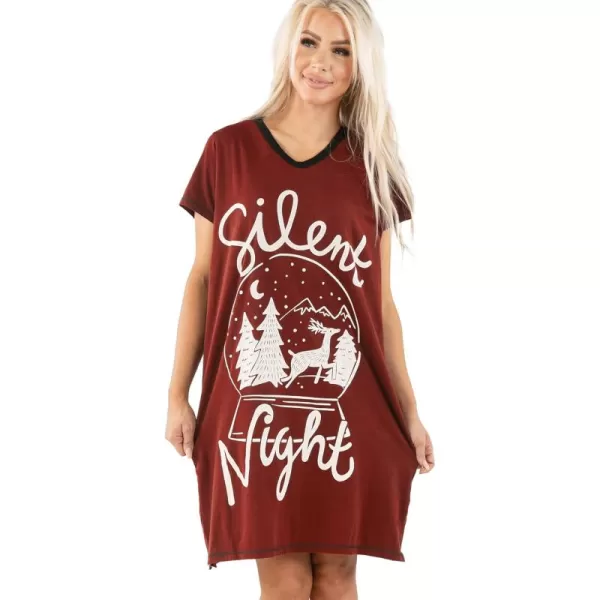 Lazy One Womens Nightgown Funny VNeck Sleep Shirt for Women Bear ampamp Moose Pajama ShirtsSilent Night Nightshirt