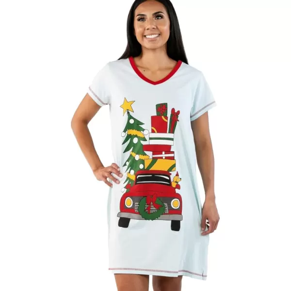 Lazy One Womens Nightgown Funny VNeck Sleep Shirt for Women Novelty Pajama ShirtChristmas Cars Nightshirt