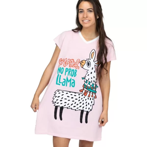 Lazy One Womens Nightgown Funny VNeck Sleep Shirt for Women Novelty Pajama ShirtGo to Bed  No Probllama Night Shirt