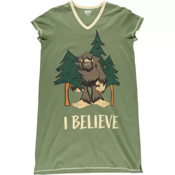 Lazy One Womens Nightgown Funny VNeck Sleep Shirt for Women Novelty Pajama ShirtI Believe Bigfoot Nightshirt