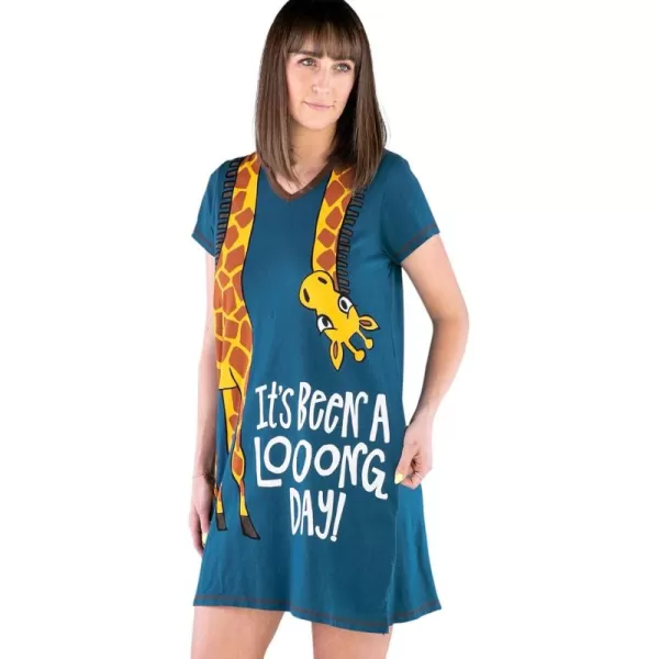 Lazy One Womens Nightgown Funny VNeck Sleep Shirt for Women Novelty Pajama ShirtLooong Day Giraffe Nightshirt