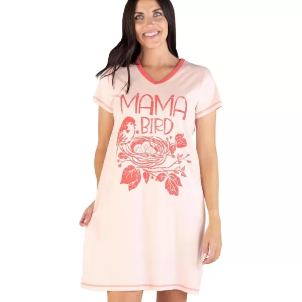 Lazy One Womens Nightgown Funny VNeck Sleep Shirt for Women Novelty Pajama ShirtMama Bird Nightshirt