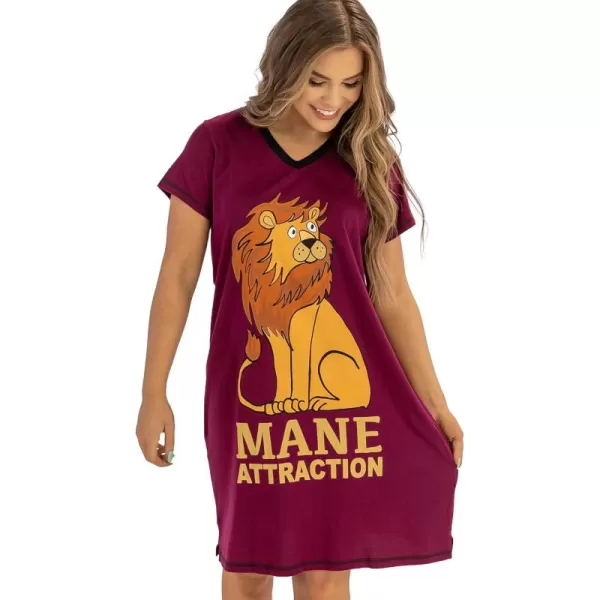 Lazy One Womens Nightgown Funny VNeck Sleep Shirt for Women Novelty Pajama ShirtMane Attaction Nightshirt