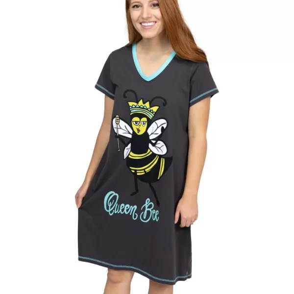 Lazy One Womens Nightgown Funny VNeck Sleep Shirt for Women Novelty Pajama ShirtQueen Bee Nightshirt