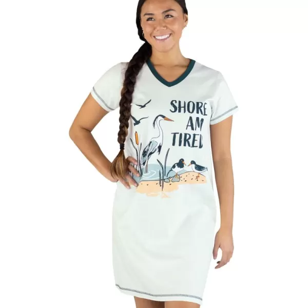 Lazy One Womens Nightgown Funny VNeck Sleep Shirt for Women Novelty Pajama ShirtShore Am Tired Nightshirt