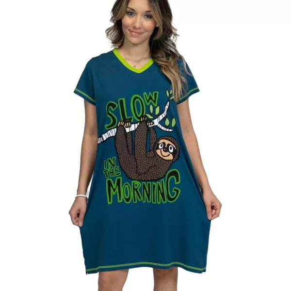 Lazy One Womens Nightgown Funny VNeck Sleep Shirt for Women Novelty Pajama ShirtSloth Nightshirt