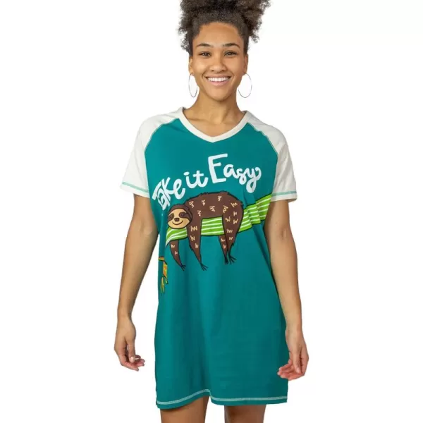 Lazy One Womens Nightgown Funny VNeck Sleep Shirt for Women Novelty Pajama ShirtTake It Easy Sloth Nightshirt