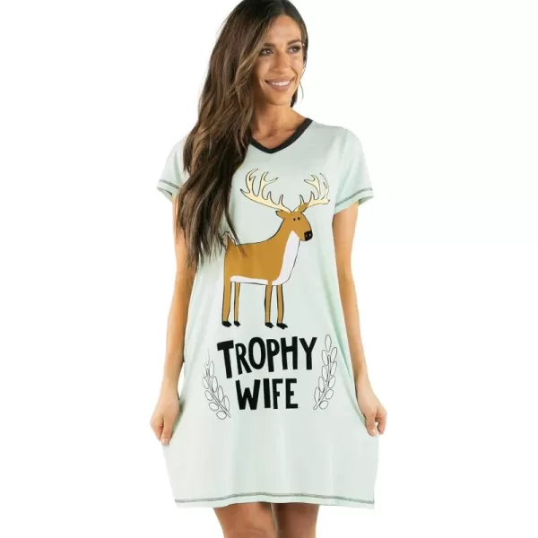 Lazy One Womens Nightgown Funny VNeck Sleep Shirt for Women Novelty Pajama ShirtTrophy Wife Nightshirt