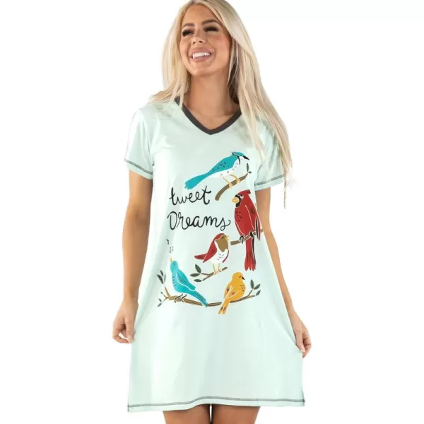 Lazy One Womens Nightgown Funny VNeck Sleep Shirt for Women Novelty Pajama ShirtTweet Dreams Nightshirt
