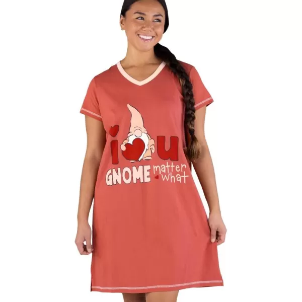 Lazy One Womens Nightgown Funny VNeck Sleep Shirt for Women Novelty Pajama ShirtValentines Day Gnome Nightshirt