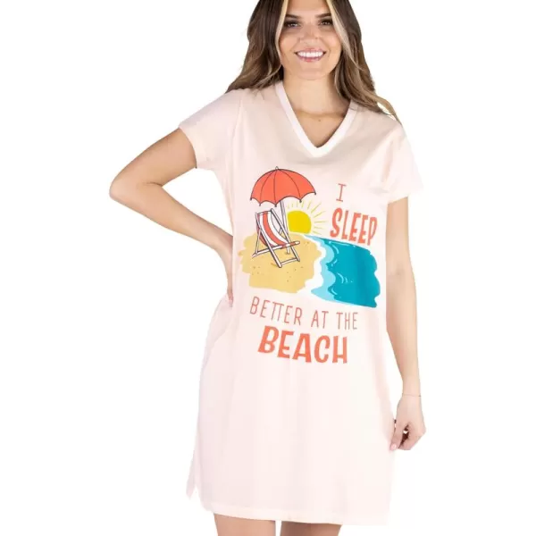 Lazy One Womens Nightgown Funny VNeck Sleep Shirt for Women Novelty Pajama ShirtsBetter at the Beach Nightshirts