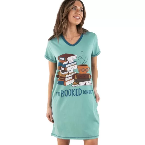 Lazy One Womens Nightgown Funny VNeck Sleep Shirt for Women Novelty Pajama ShirtsBooked Tonight Nightshirt