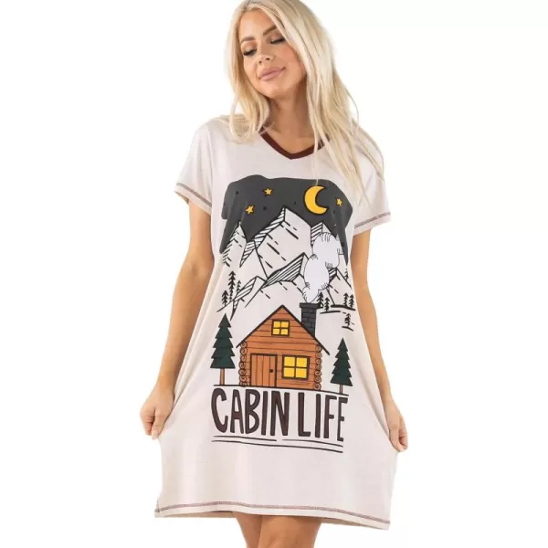 Lazy One Womens Nightgown Funny VNeck Sleep Shirt for Women Novelty Pajama ShirtsCabin Life Nightshirt