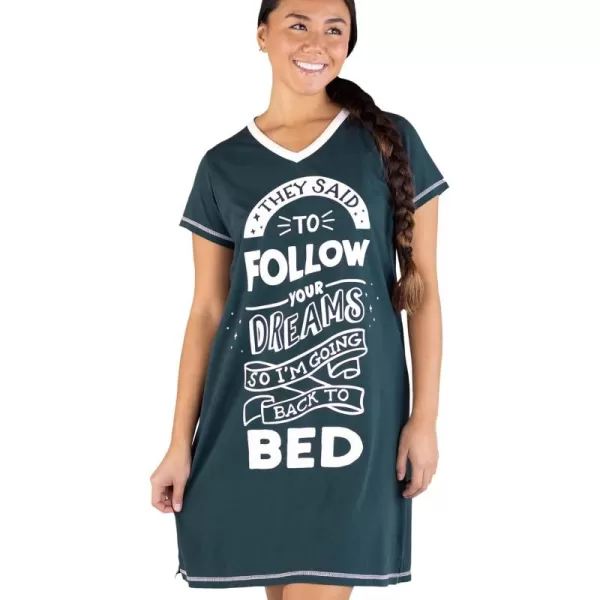 Lazy One Womens Nightgown Funny VNeck Sleep Shirt for Women Novelty Pajama ShirtsFollow to Bed Nightshirt