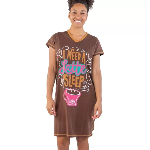 Lazy One Womens Nightgown Funny VNeck Sleep Shirt for Women Novelty Pajama ShirtsLatte Sleep  Coffee Nightshirt