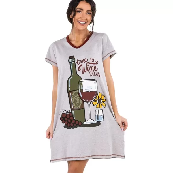 Lazy One Womens Nightgown Funny VNeck Sleep Shirt for Women Novelty Pajama ShirtsWining Down Nightshirt