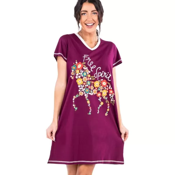 Lazy One Womens Nightgown Funny VNeck Sleep Shirt for Women Novelty Pajama TeesFree Spirit Nightshirt