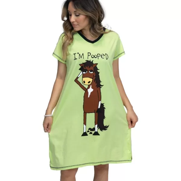 Lazy One Womens Nightgown Funny VNeck Sleep Shirt for Women Novelty Pajama TeesIm Pooped Horse Nightshirt