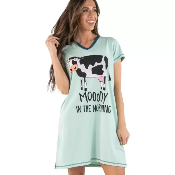 Lazy One Womens Nightgown Funny VNeck Sleep Shirt for Women Novelty Pajama TeesMoody in the Morning Blue Nightshirt