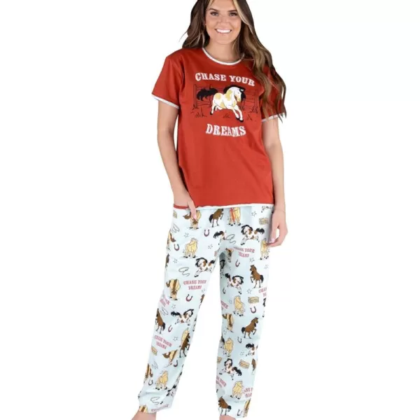 Lazy One Womens Pajama Set Short Sleeves with Cute Prints Relaxed FitChase Your Dreams Horse Pajama Set