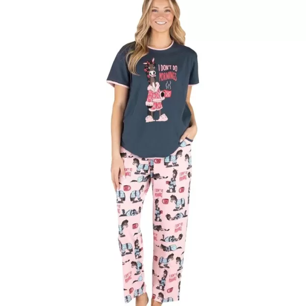 Lazy One Womens Pajama Set Short Sleeves with Cute Prints Relaxed FitDont Do Mornings Horse Pajama Set