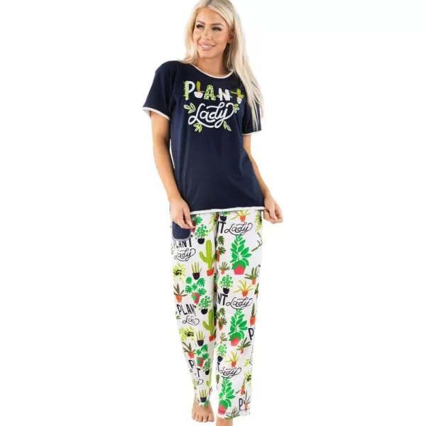 Lazy One Womens Pajama Set Short Sleeves with Cute Prints Relaxed FitPlant Lady Pj Set