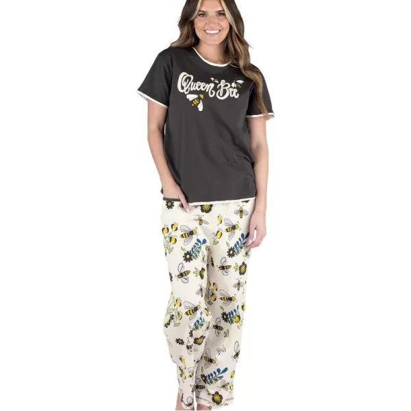 Lazy One Womens Pajama Set Short Sleeves with Cute Prints Relaxed FitQueen Bee Pajama Set