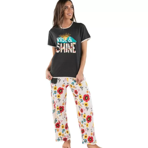 Lazy One Womens Pajama Set Short Sleeves with Cute Prints Relaxed FitRise  Shine Flowers Pj Set