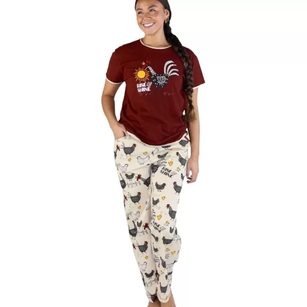 Lazy One Womens Pajama Set Short Sleeves with Cute Prints Relaxed FitRise  Shine Rooster Pajama Set