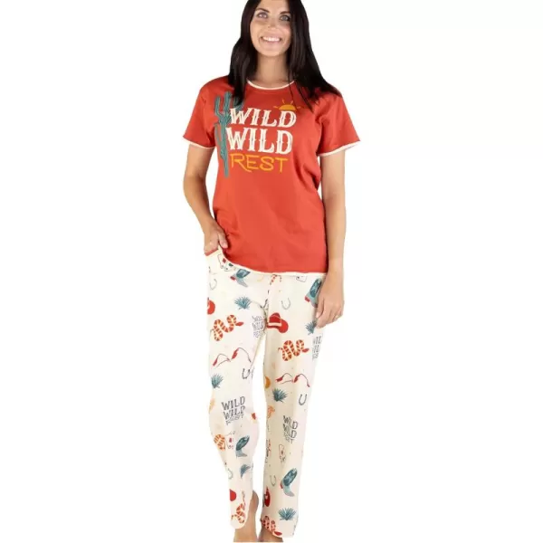 Lazy One Womens Pajama Set Short Sleeves with Cute Prints Relaxed FitWild Wild Rest Pajama Set