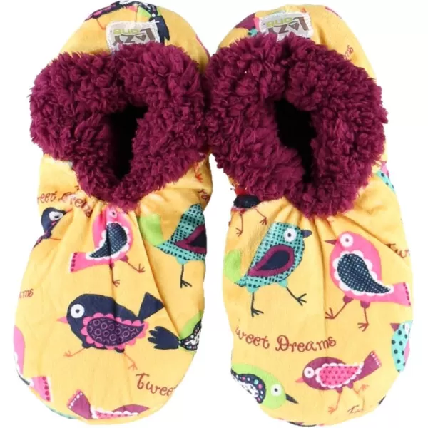 Lazy One Womens Tweet DreamsBirds Fuzzy Feet Slippers SM Yellow