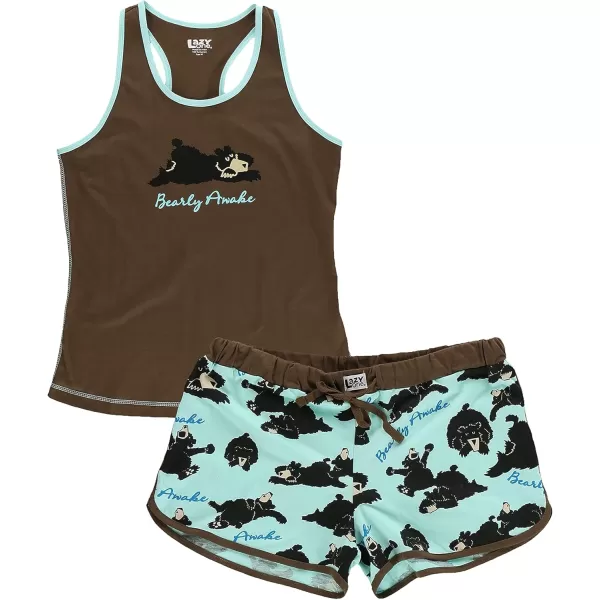 Lazy One Matching Pajamas for Women Cute Pajama Shorts and Tank Top Set Animal Bear Bearly Awake Large