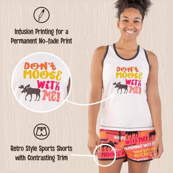 Lazy One Matching Pajamas for Women Cute Pajama Shorts and Tank Top Set Animal Dont Mess With Me Dont Moose With Me Medium