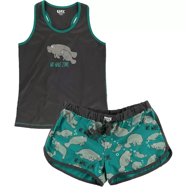 Lazy One Matching Pajamas for Women Cute Pajama Shorts and Tank Top Set Animal Sea Ocean Manatee XLarge